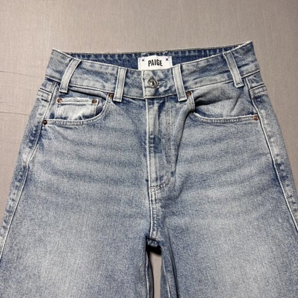 PAIGE Sasha Wide Leg Jeans Womens 25 Khristen Distressed Wash Blue High Rise - Picture 6 of 16